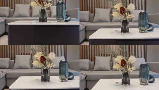 现代风格样板间高端住宅客厅茶几花瓶高清在线视频素材下载