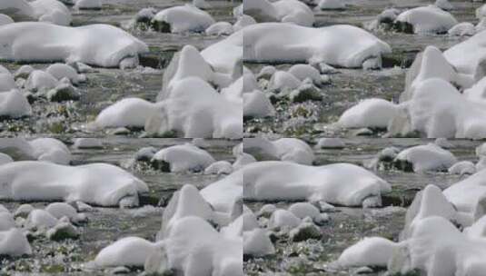 春天被雪覆盖的河流河水高清在线视频素材下载