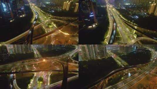 杭州滨江区江南大道立交桥高架桥夜晚夜景高清在线视频素材下载