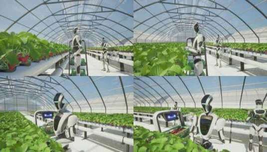 人工智能机器人在采摘草莓高清在线视频素材下载
