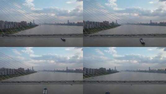 航拍武汉二七长江大桥交通道路车流江景高清在线视频素材下载