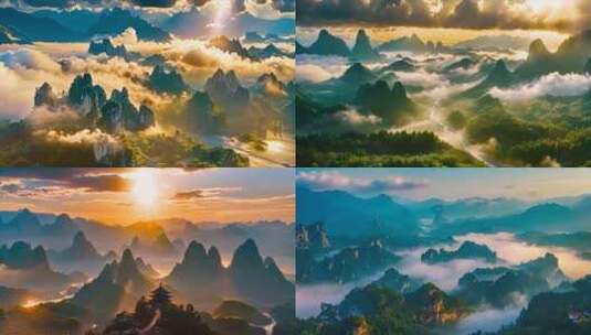 广西桂林山水青山绿水云海大山唯美大自然风高清在线视频素材下载