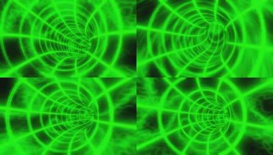 绿色动画循环与发光的灯光三维隧道背景高清在线视频素材下载