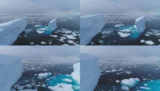 南极洲冰山浮子海洋冰川鸟瞰图高清在线视频素材下载