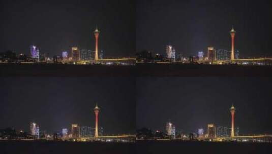 澳门夜景实拍澳门塔新葡京夜晚城市建筑风光高清在线视频素材下载