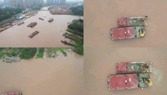 广西钦州平陆运河施工现场航拍高清在线视频素材下载