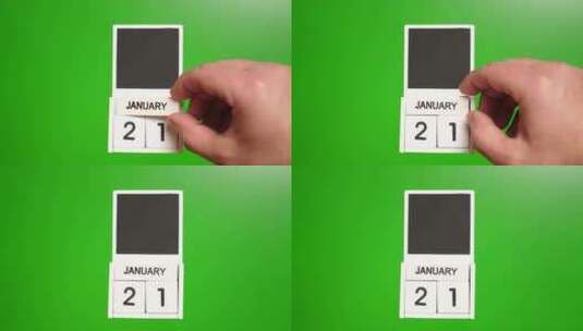 01.绿色背景上日期为1月21日的日历。高清在线视频素材下载