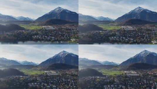 雪山下的瑞士施皮茨小镇高清在线视频素材下载