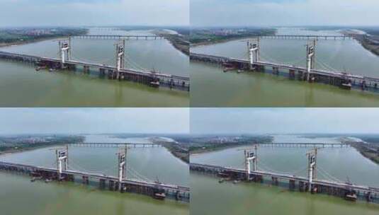 航拍建设中的南昌赣江洪州大桥高清在线视频素材下载