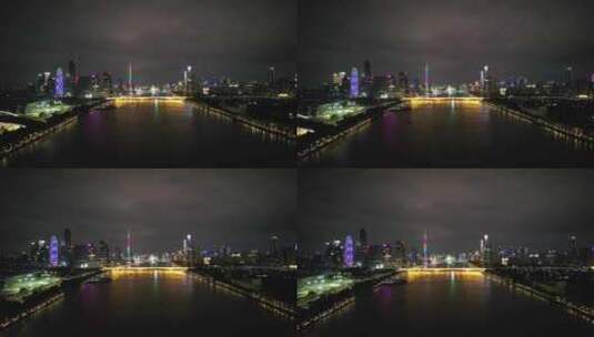 广州珠江两岸夜景灯光广州塔航拍高清在线视频素材下载