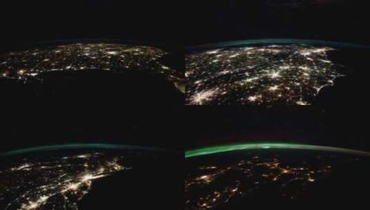 夜间飞越地球看见极光高清在线视频素材下载