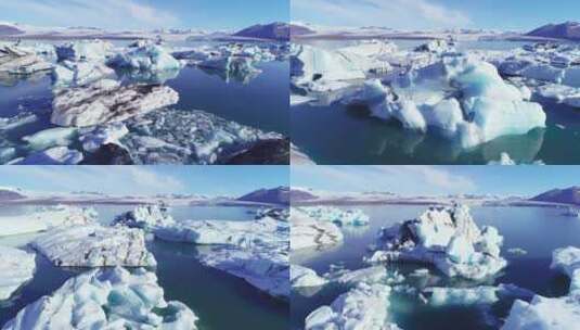 航拍冰川泻湖美景高清在线视频素材下载