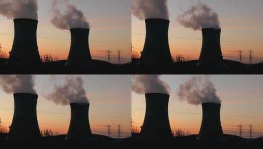 一号核电站后面的日落景观高清在线视频素材下载