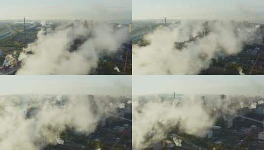 制造厂上空排放的烟雾高清在线视频素材下载