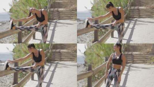 女人在伸展锻炼高清在线视频素材下载