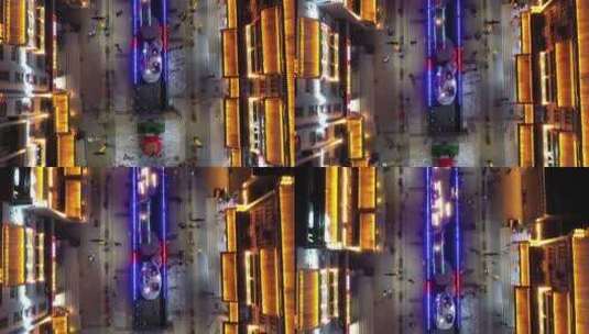航拍山西运城市盬街夜景垂直下高清在线视频素材下载
