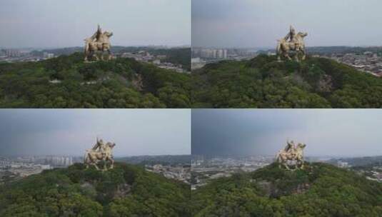 福建泉州郑成功公园雕像航拍高清在线视频素材下载
