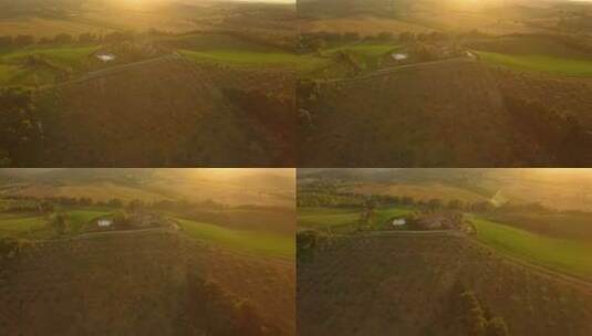 日落时分的农田和乡村小屋高清在线视频素材下载
