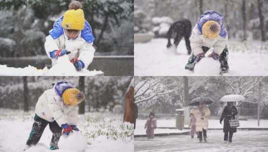 公园雪景人文-下雪素材合集高清在线视频素材下载