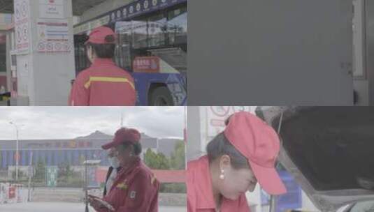 加油站给车加油的女人高清在线视频素材下载