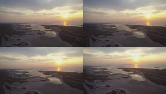 日落时从上方俯瞰的巨大湖岸高清在线视频素材下载