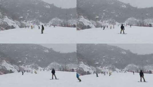 北京冬天滑雪场单板滑雪高清在线视频素材下载
