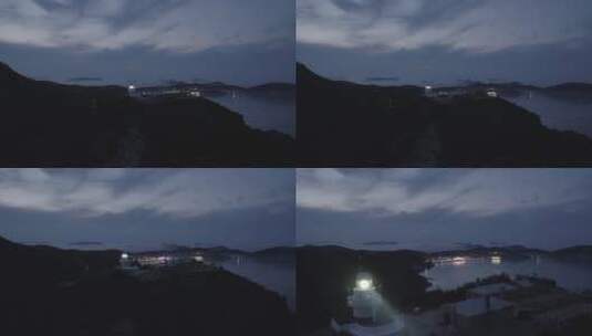 海岛的灯塔夜景航拍高清在线视频素材下载