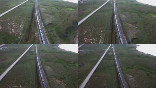 青海湖边的青藏铁路火车高清在线视频素材下载