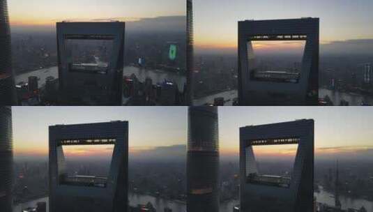 上海环球金融中心夕阳航拍_0002高清在线视频素材下载