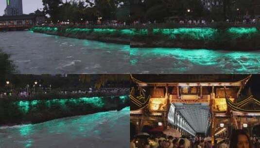 4k成都都江堰南桥夜景实拍合集 网红打卡高清在线视频素材下载