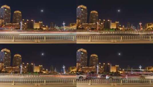 天津狮子林桥车流日转夜延时高清在线视频素材下载