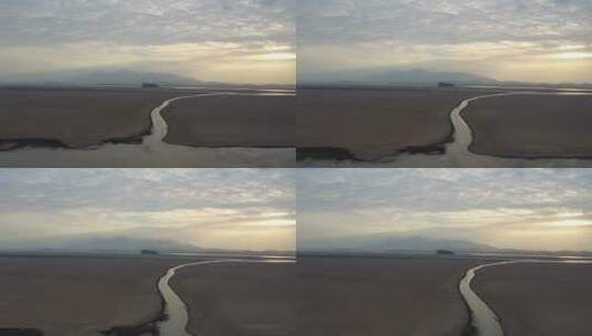 鄱阳湖枯水季鞋山黄昏航拍高清在线视频素材下载
