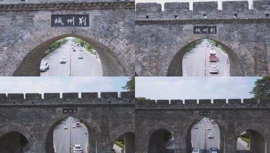 航拍湖北荆州古城历史古城门古城墙高清在线视频素材下载