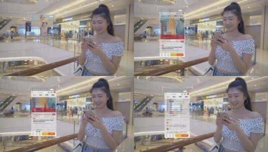 4K科技商场女生使用手机高清在线视频素材下载