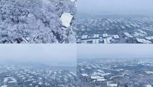 杭州吴山城隍阁景区冬天雪景4K航拍视频素材高清在线视频素材下载