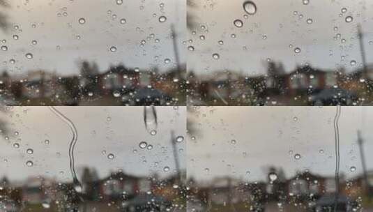 唯美雨景雨滴拍打在玻璃上高清在线视频素材下载