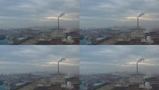 航拍辽宁丹东港口工业基地高清在线视频素材下载
