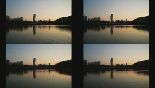 夕阳下的重庆渝北照母山人和水库延时高清在线视频素材下载