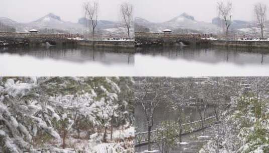 新农村景区冬天下雪雪花飘舞雪景景观9高清在线视频素材下载