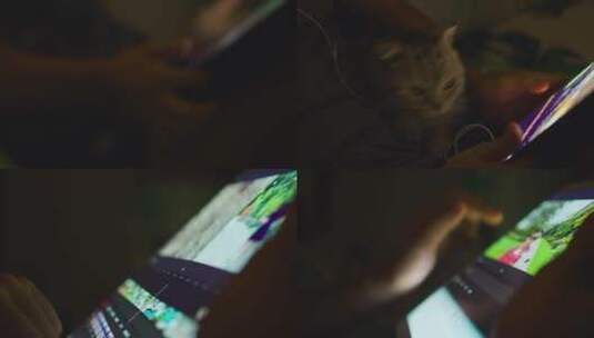 深夜剪片猫咪陪伴高清在线视频素材下载
