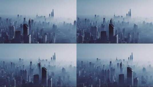 上海雾天航拍空镜高清在线视频素材下载