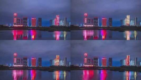 义乌金融商务区城市夜景灯光延时摄影高清在线视频素材下载