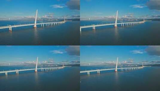 航拍深圳湾大桥渐远镜头高清在线视频素材下载