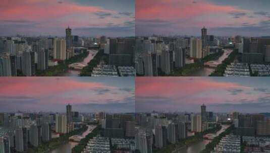 浙江杭州拱墅区武林门大运河夕阳空镜高清在线视频素材下载