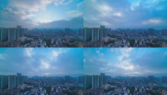 广州城市高楼建筑公路车流日出云海延时高清在线视频素材下载
