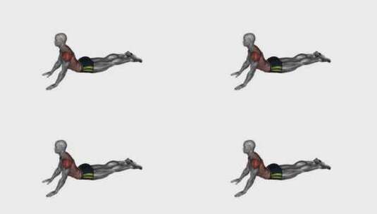 俯卧腹部拉伸健身运动3D演示动画高清在线视频素材下载