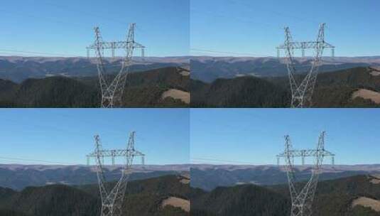 高原山区的高压电塔特写高清在线视频素材下载