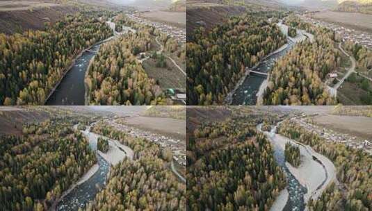 新疆阿勒泰喀纳斯禾木秋天的童话航拍高清在线视频素材下载