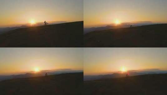 夕阳下一男子在山上骑行高清在线视频素材下载