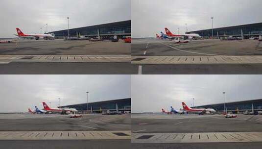 四川成都天府国际机场停机坪上的航班机队高清在线视频素材下载